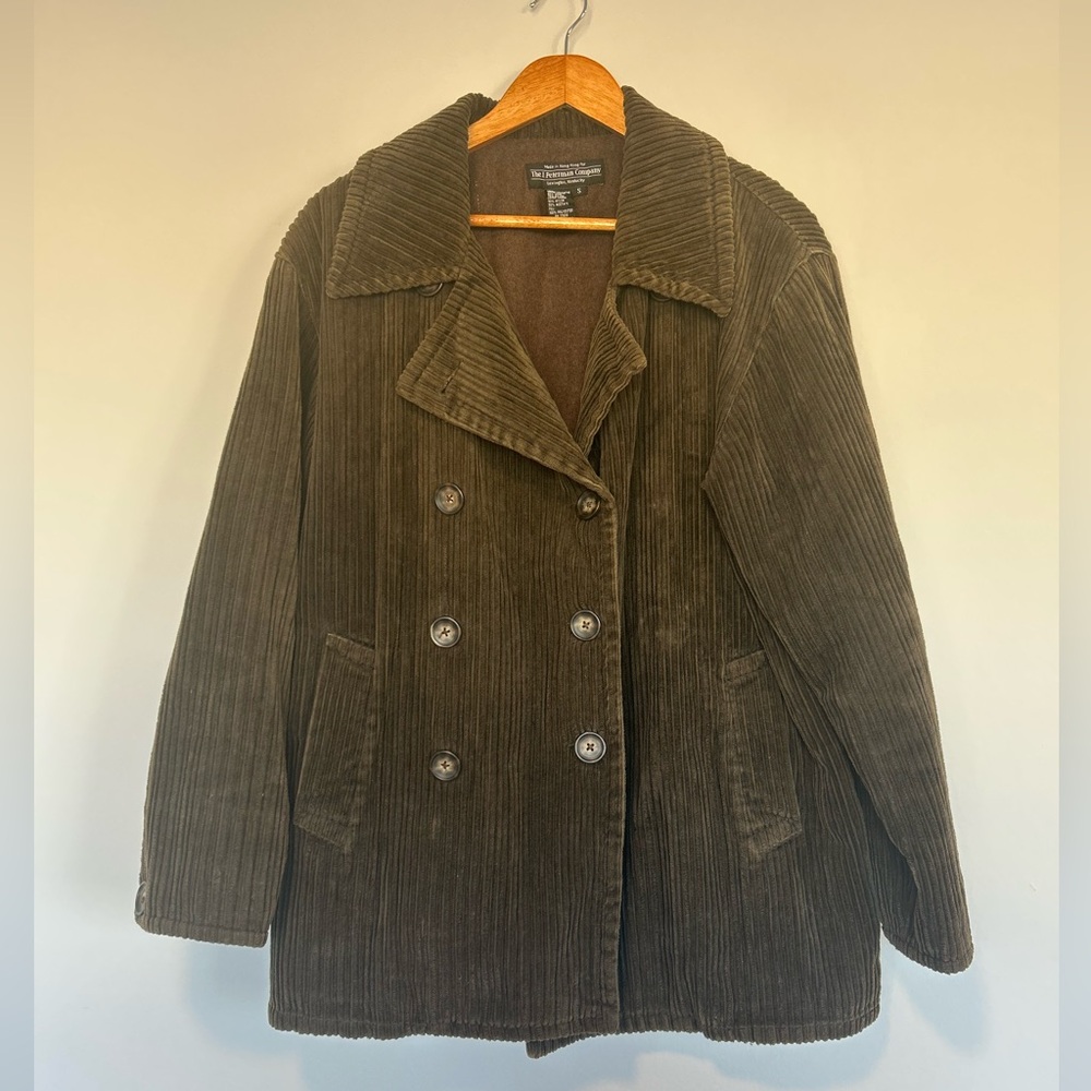 J. Peterman Company- Dark Brown Corduroy Peacoat! Size Small!